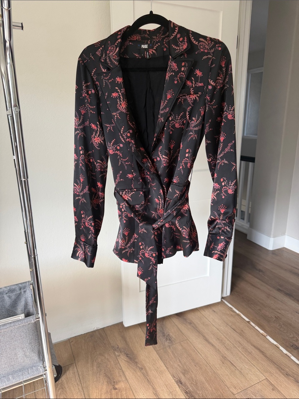 PAIGE Black Blazer with Rose Pink Botanical Print